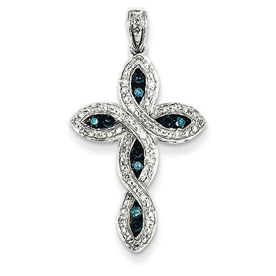 0.2 Carat 14K White Gold White & Blue Diamond Cross Pendant