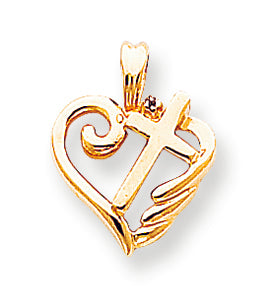 14K Gold Diamond Heart Cross Pendant