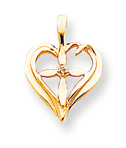 14K Gold Diamond Heart Cross Pendant