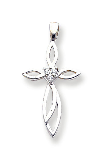 0.1 Carat 14K White Gold Diamond Cross Pendant