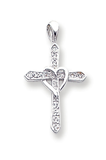 0.1 Carat 14K White Gold Diamond Cross Pendant