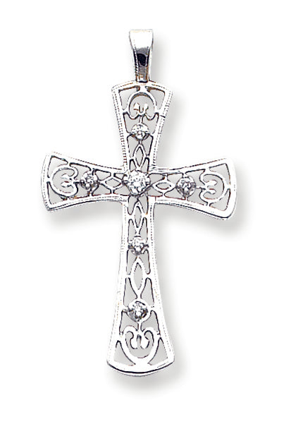 0.1 Carat 14K White Gold Diamond Cross Pendant