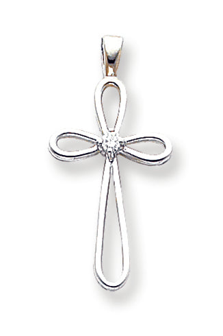 0.1 Carat 14K White Gold Diamond Cross Pendant