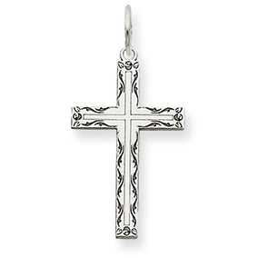 14K White Gold Laser Designed Cross Charm
