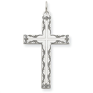 14K White Gold Laser Designed Cross Pendant