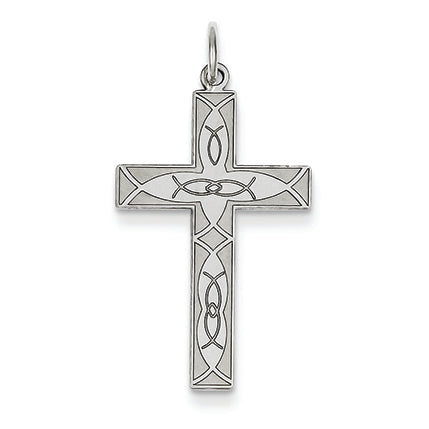 14K White Gold Laser Designed Cross Pendant