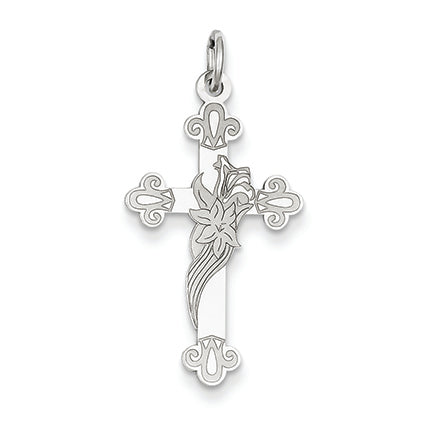 14K White Gold Laser Designed Cross Pendant