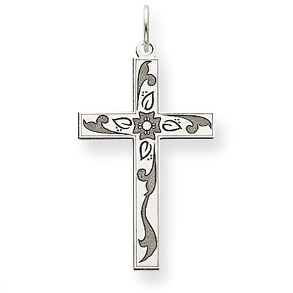 14K White Gold Laser Designed Cross Pendant