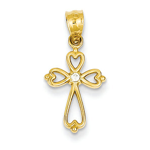 14K Gold Yellow Gold Diamond Accented Cross Pendant