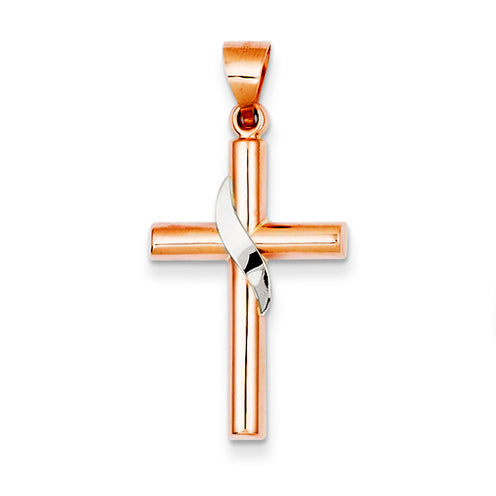 14K Gold Two-tone Hollow Cross Pendant