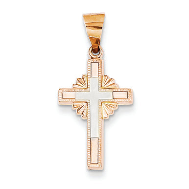 14K Gold Two-tone Textured Hollow Cross Pendant