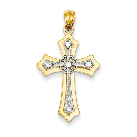 0.1 Carat 14K Gold Yellow Gold Rhodium Plated Diamond Accented Cross Pendant