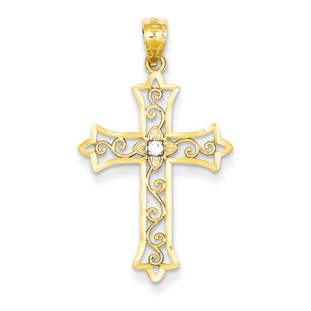 14K Gold Yellow Gold Diamond Accented Cross Pendant