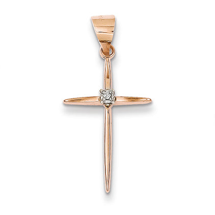 14K Gold Two-tone Diamond Cross Pendant