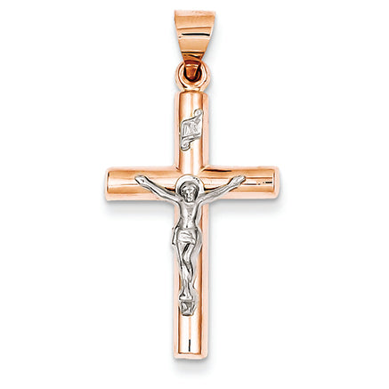 14K Gold Two-tone Gold Hollow Crucifix Pendant