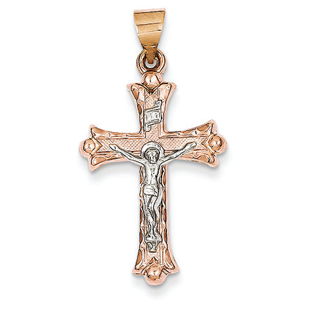 14K Gold Two-tone Hollow Crucifix Pendant