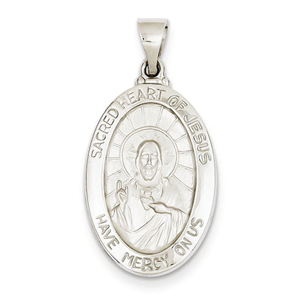 14K White Gold Polished and Satin Sacred Heart of Jesus Medal Pendant