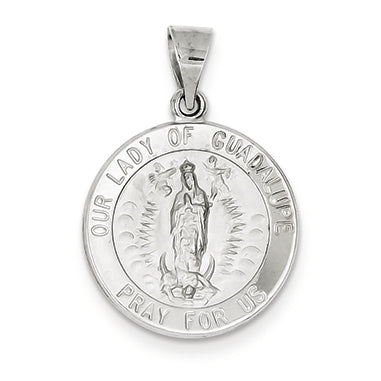14K White Gold Polished and Satin Our Lady of Guadalupe Medal Pendant