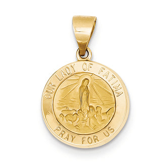 14K Gold Polished and Satin Our Lady Fatina Medal Pendant
