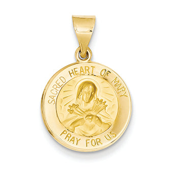 14K Gold Polished and Satin Sacred Heart of Mary Medal Pendant