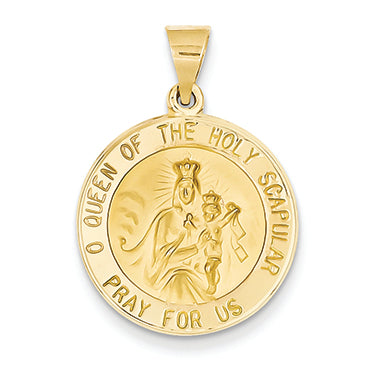 14K Gold Polished and Satin Queen of the Holy Scapular Reversible Medal Pendant 