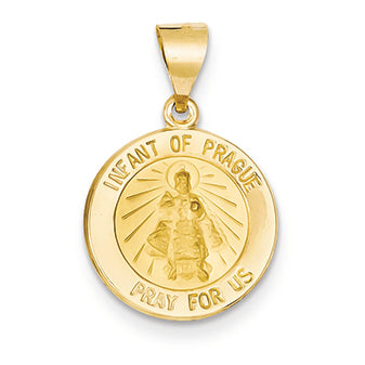 14K Gold Polished and Satin Infant of Prague Medal Pendant