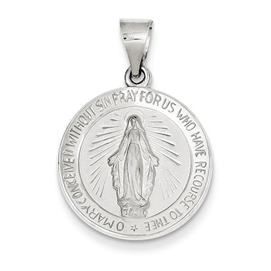 14K White Gold Polished and Satin Miraculous Medal Pendant