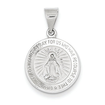 14K White Gold Polished and Satin Miraculous Medal Pendant