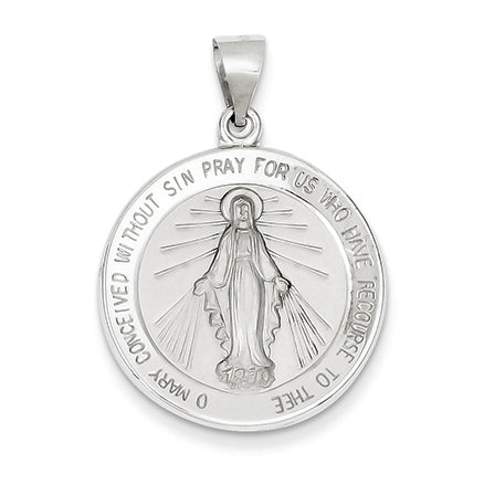 14K White Gold Polished and Satin Miraculous Medal Pendant