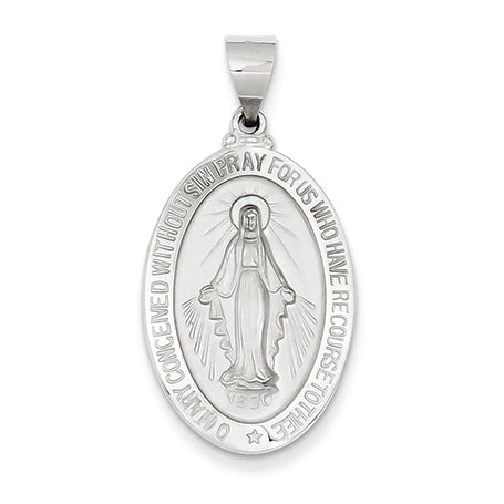 14K White Gold Polished and Satin Miraculous Medal Pendant