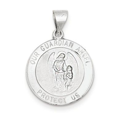 14K White Gold Polished and Satin Our Guardian Angel Medal Pendant