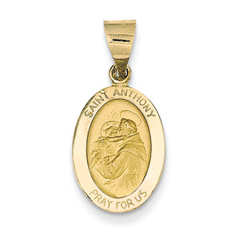 14K Gold Polished and Satin St. Anthony Medal Pendant