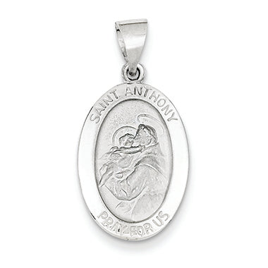 14K White Gold Polished and Satin St. Anthony Medal Pendant