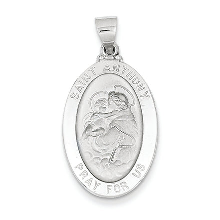 14K White Gold Polished and Satin St. Anthony Medal Pendant