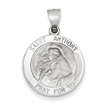 14K White Gold Polished and Satin St. Anthony Medal Pendant