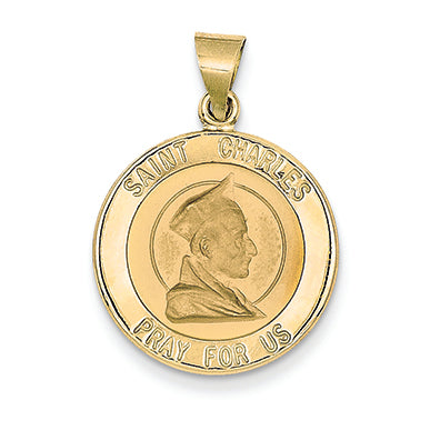14K Gold Polished and Satin St. Charles Medal Pendant