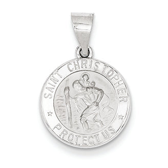 14K White Gold Polished and Satin St. Christopher Medal Pendant
