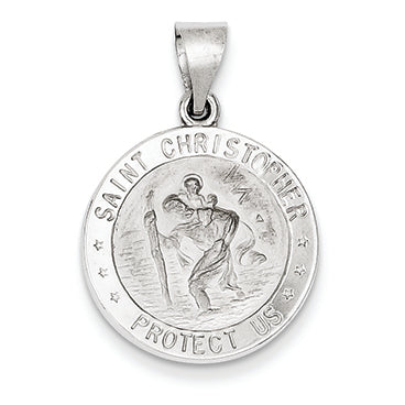 14K White Gold Polished and Satin St. Christopher Medal Pendant