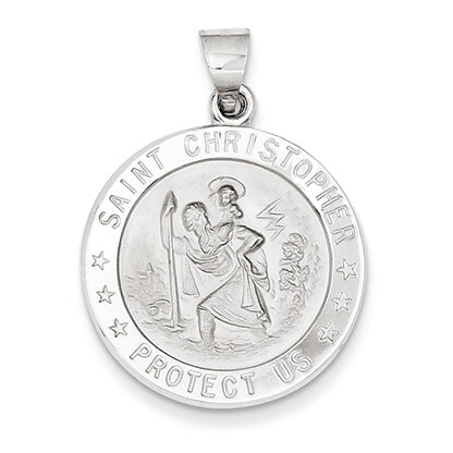 14K White Gold Polished and Satin St. Christopher Medal Pendant