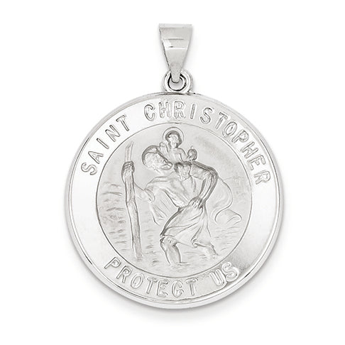 14K White Gold Polished and Satin St. Christopher Medal Pendant