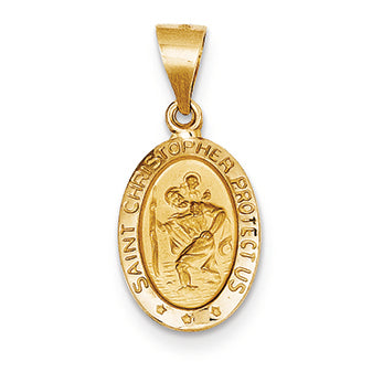 14K Gold Polished and Satin St. Christopher Medal Pendant
