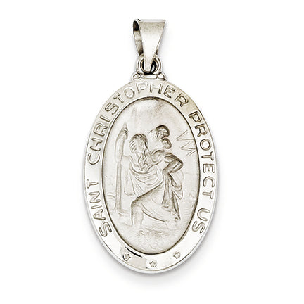 14K White Gold Polished and Satin St. Christopher Medal Pendant