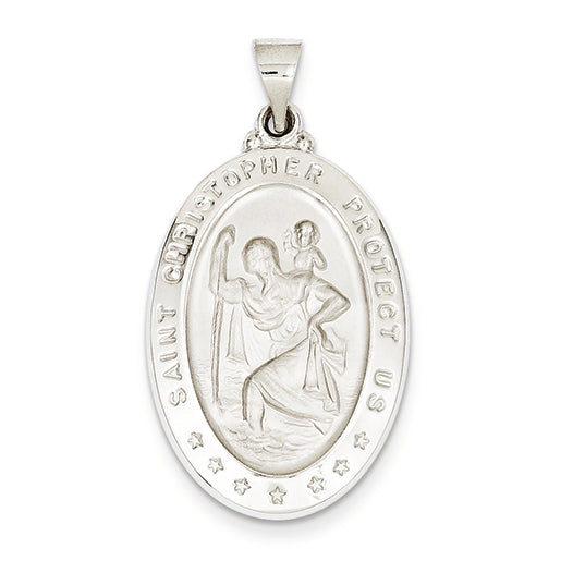 14K White Gold Polished and Satin St. Christopher Medal Pendant