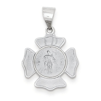 14K White Gold Polished and Satin St. Florian Badge Pendant