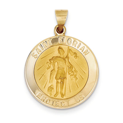 14K Gold Polished and Satin St. Florian Medal Pendant
