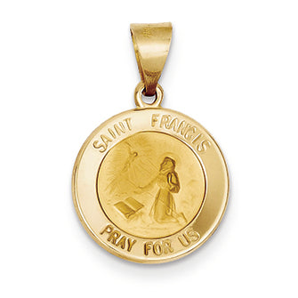 14K Gold Polished and Satin St. Francis Medal Pendant