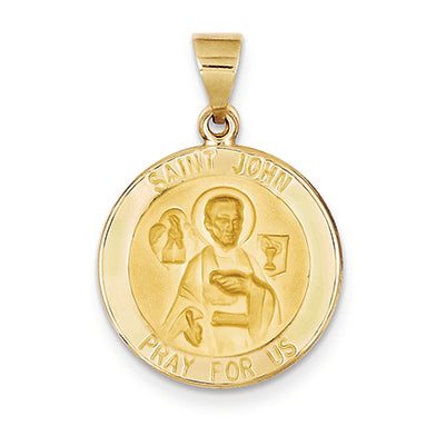 14K Gold Polished and Satin St. John Medal Pendant