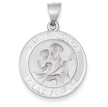 14K White Gold Polished and Satin St. Joseph Medal Pendant