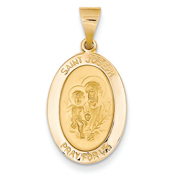 14K Gold Polished and Satin St. Joseph Medal Pendant