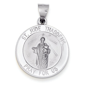 14K White Gold Polished and Satin St. Jude Thaddeus Medal Pendant
